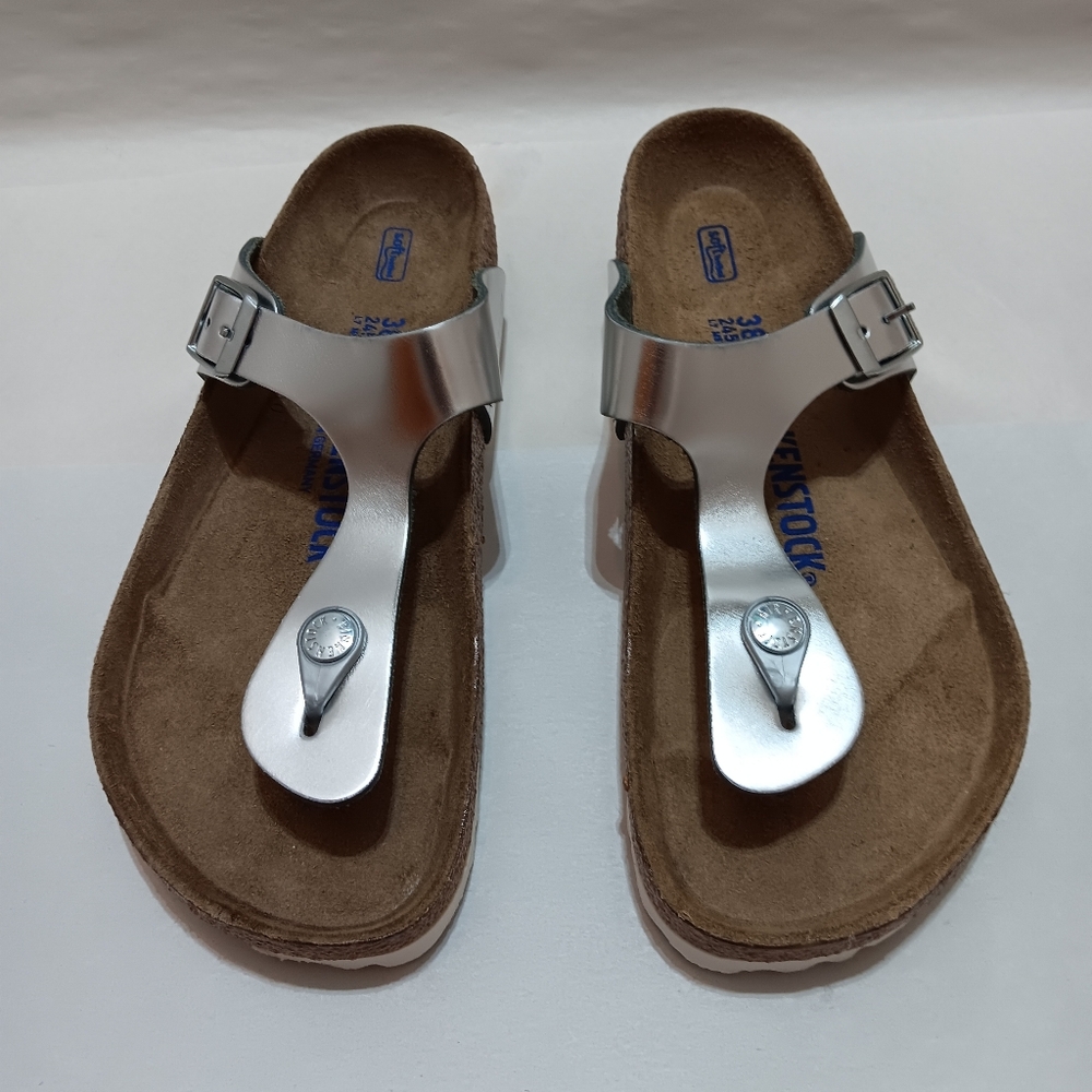Birkenstock Gizeh BS Silver Size 38 Regular Fit, Soft Footbed SCRATCH/BLEMISHES